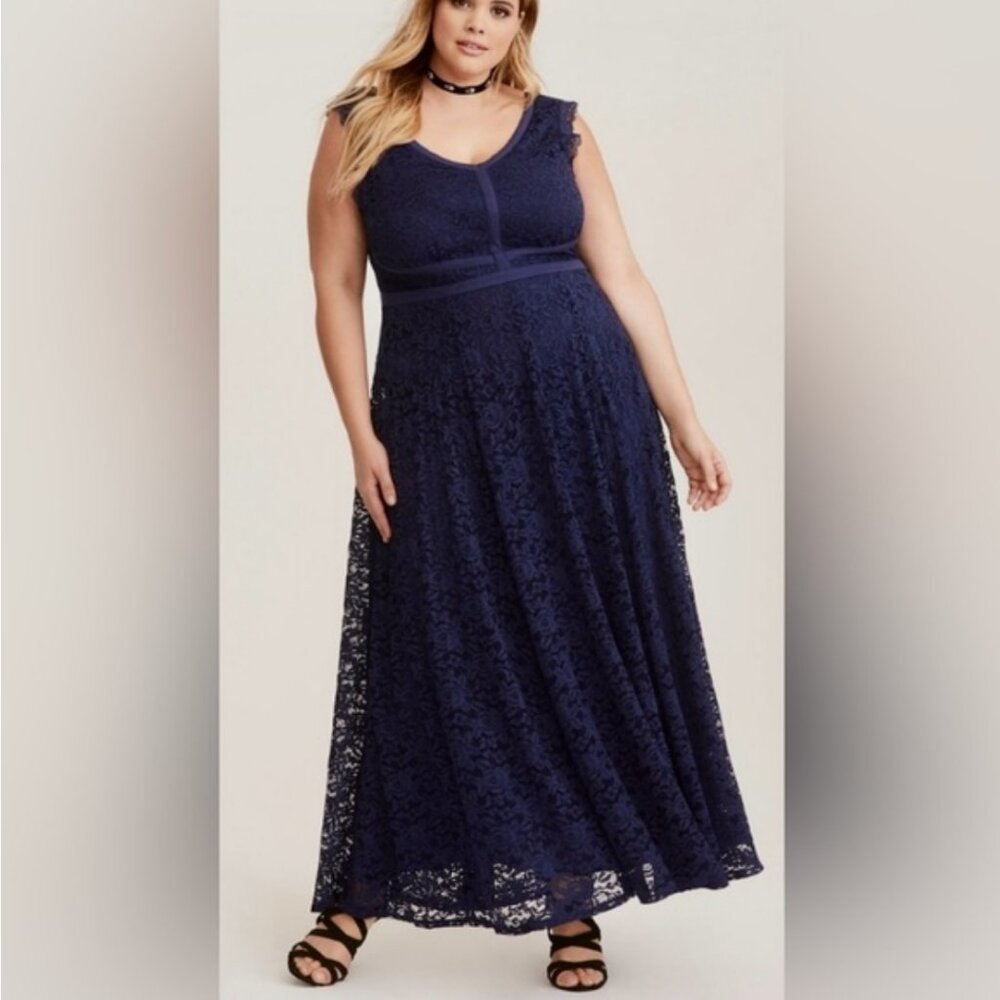 Torrid Navy Blue Maxi Lace Special Occasion Dress